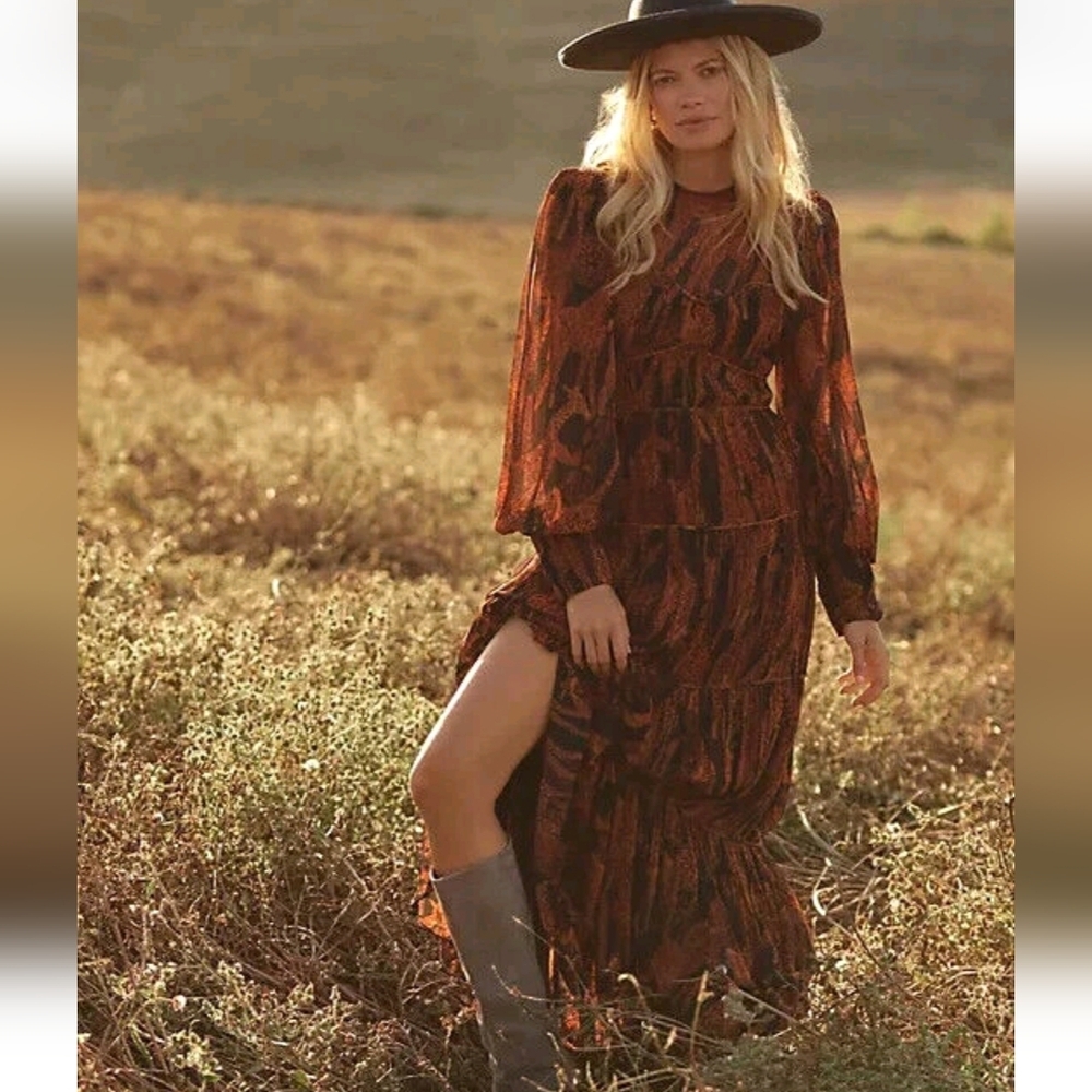 FARM Rio | $330 Giraffe Print Puff Sleeve Maxi Dress - Picture 2 of 16